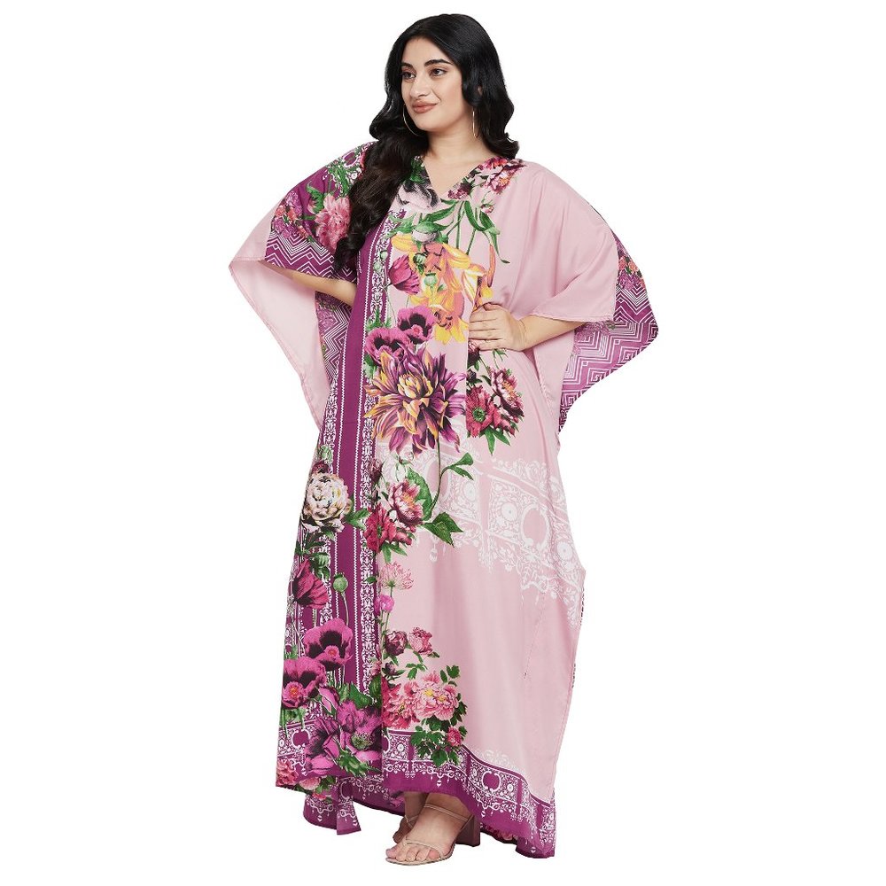 Gypsie Blu Kimono Sleeves Kaftan Pink Floral Print Polyester Comfy Streetwear - Picture 2 of 8